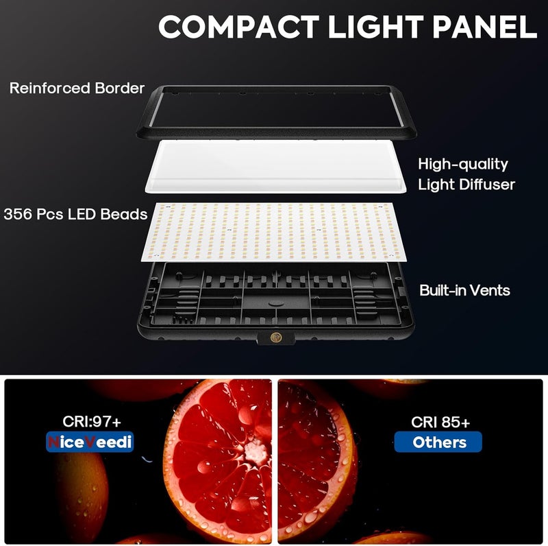 NiceVeedi 2-Pack Photography Lighting Kit, 25W LED Video Light Kit, 2900-7000K Dimmable Studio Light with Tripod Stand, 73" Stream Light for Video Recording - Image 5